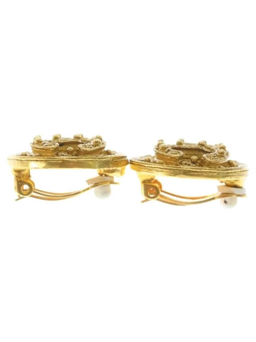 Chanel CC Logo Round Earrings Gold